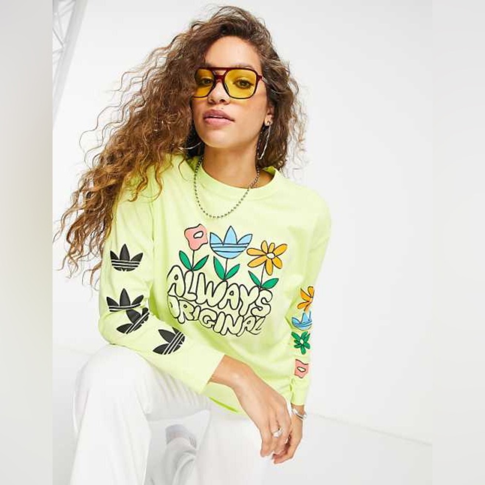 ADIDAS🌷Neon Floral Longsleeve Tee - Picture 5 of 16